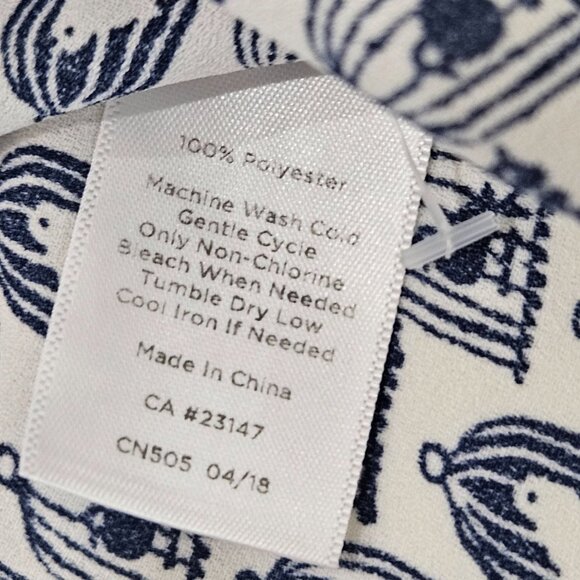 Talbots Grosgrain Trim Crinkle Blouse Medium Birdcage Print Blue - Picture 8 of 10